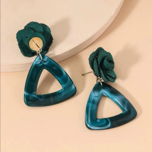 Art Deco Marbled & Floral Statement Drop Earrings NWT - Picture 3 of 6